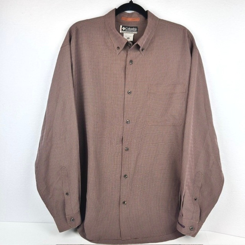 Columbia Button Down Shirt Mens Brown Excellent Long Sleeve Micro Check XL